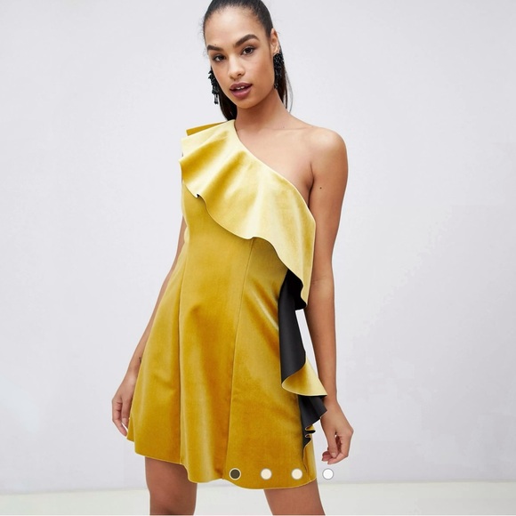 ASOS Velvet One Shoulder Ruffle Dress (US 10) - Picture 1 of 5